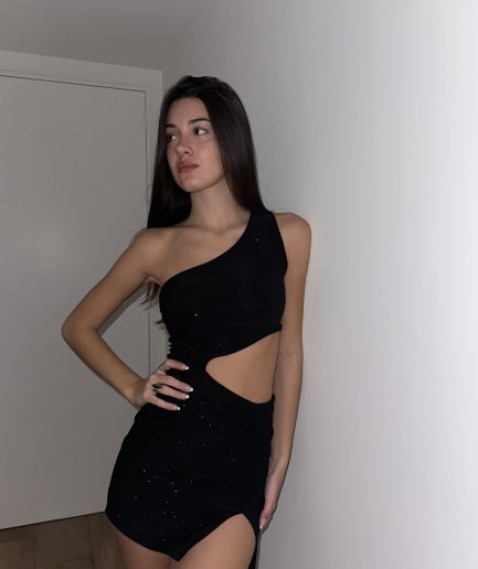 Vestido glitter asim cavado frunce