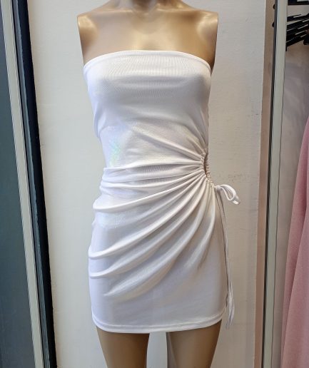 Vestido metal rib strapless cavado