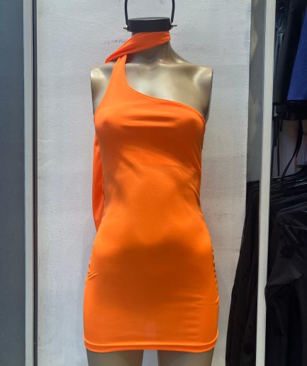 Vestido fluor asim bufanda
