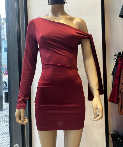 Vestido micro asim nudo hombro manga larga