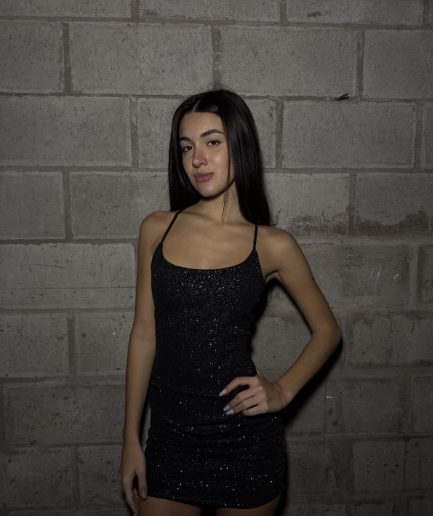 Vestido crepe glitter tiras