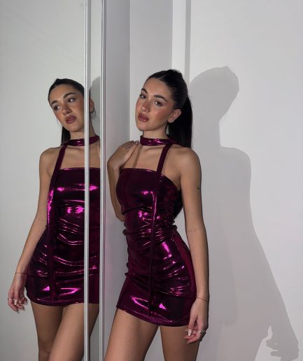 Vestido metal rib strapless corbatin