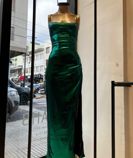 Vestido metal rib largo tiras espalda