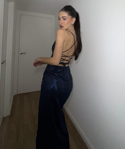Vestido fendi largo tiras espalda - 1, Azul