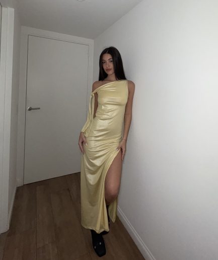 Vestido foil largo asim nudo hombro