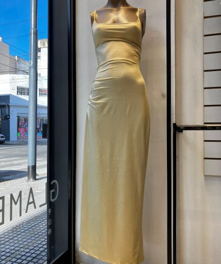 Vestido foil largo tiras espalda