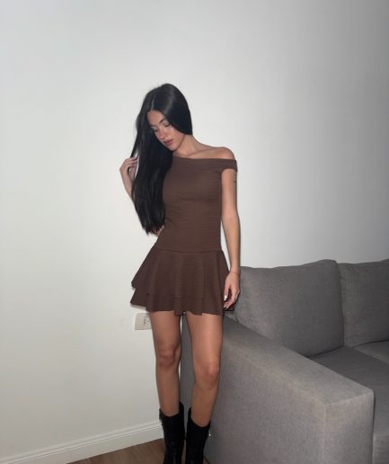 Vestido bambula asim hombro volado