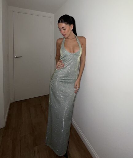 Vestido glitter largo taza para atar