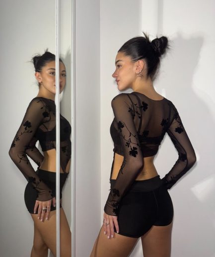 Top tul flok manga larga