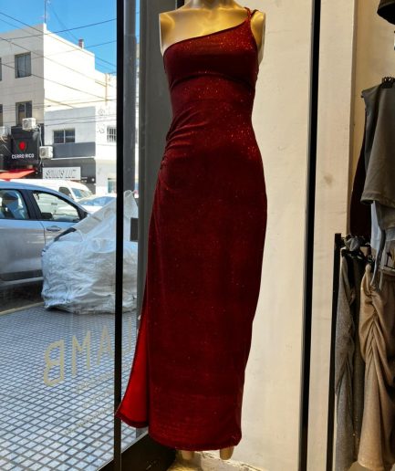 Vestido glitter largo asim tiras esp