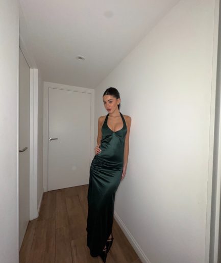 Vestido saten largo taza para atar