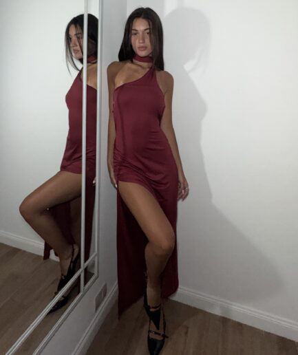 Vestido micro largo asim bufanda