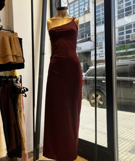 Vestido microglitter largo asim tiras esp