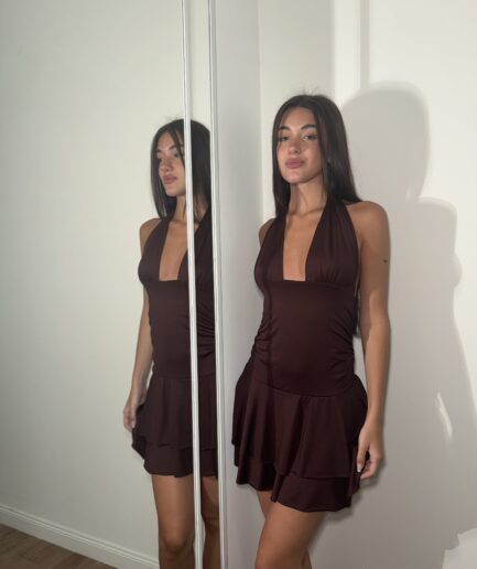 Vestido micro corpiño frunce volado