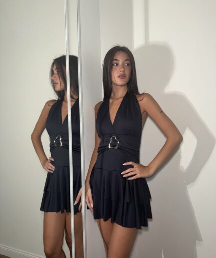 Vestido micro corpiño volado aplique