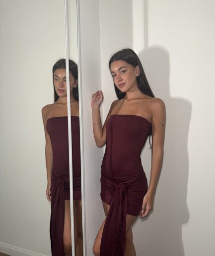 Vestido micro strapless para atar
