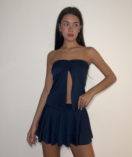 Top micro strapless taza frunce volado