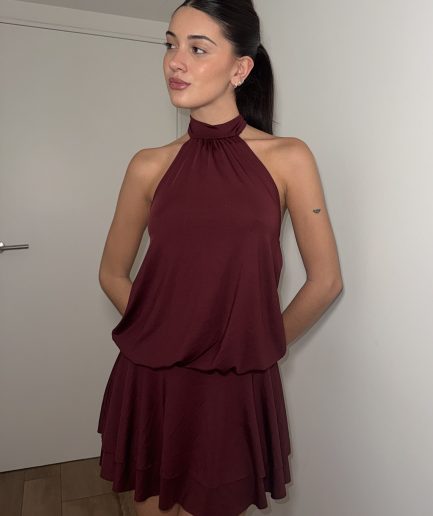 Vestido micro volado embu corbata