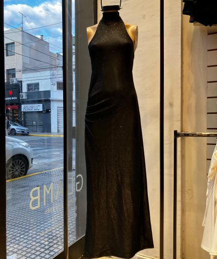 Vestido glitter largo corbata