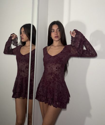 Vestido tul flok esc cavado campana