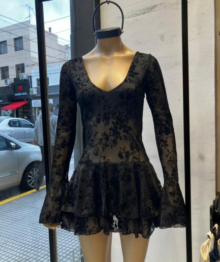 Vestido tul flok esc cavado campana