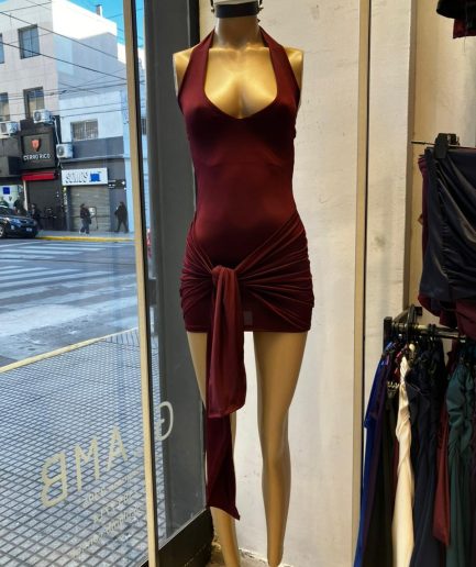 Vestido micro escote cavado falda para atar