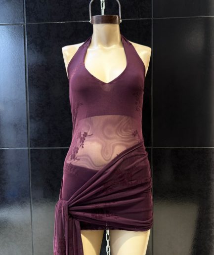 Vestido tul flok esc cavado falda para atar